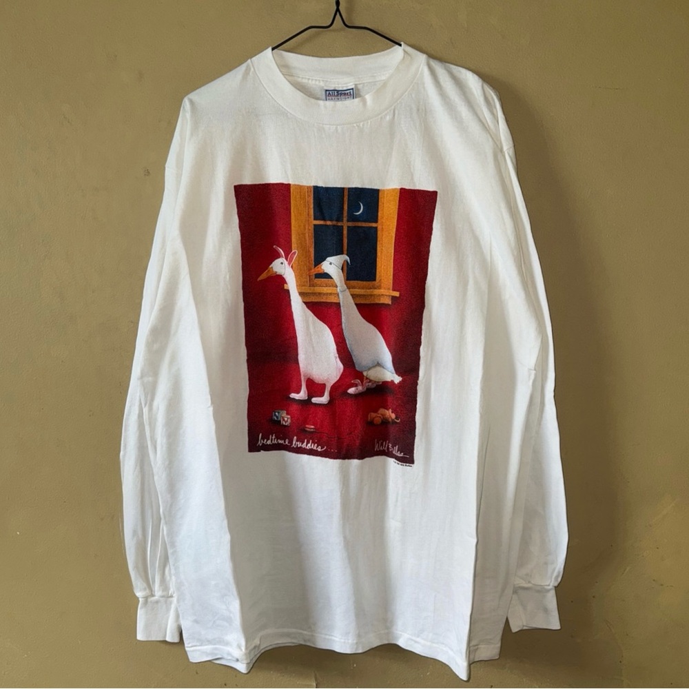 1998 Bedtime Buddies Will Bullas Duck Art Longsleeve Tee White